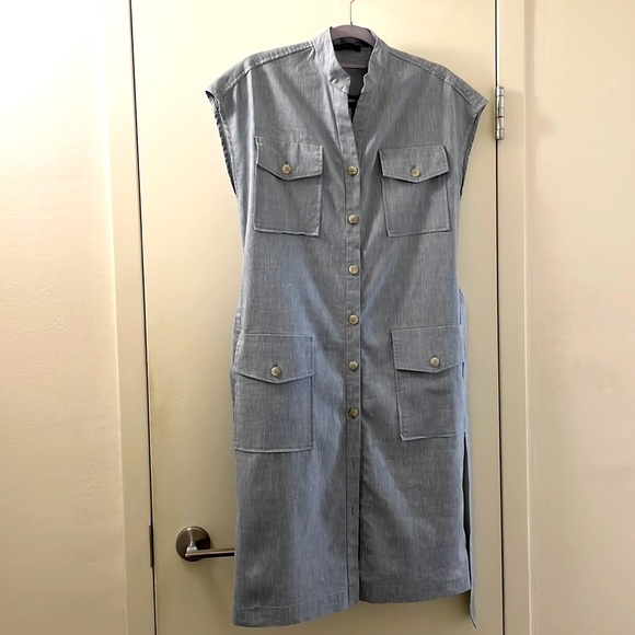 Shirtdress in mid-blue. Great for layering too. - Picture 2 of 6